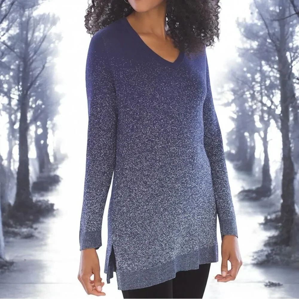 SOMA Lurex V-Neck Sweater Galaxy Blue/Silver Lurex XL